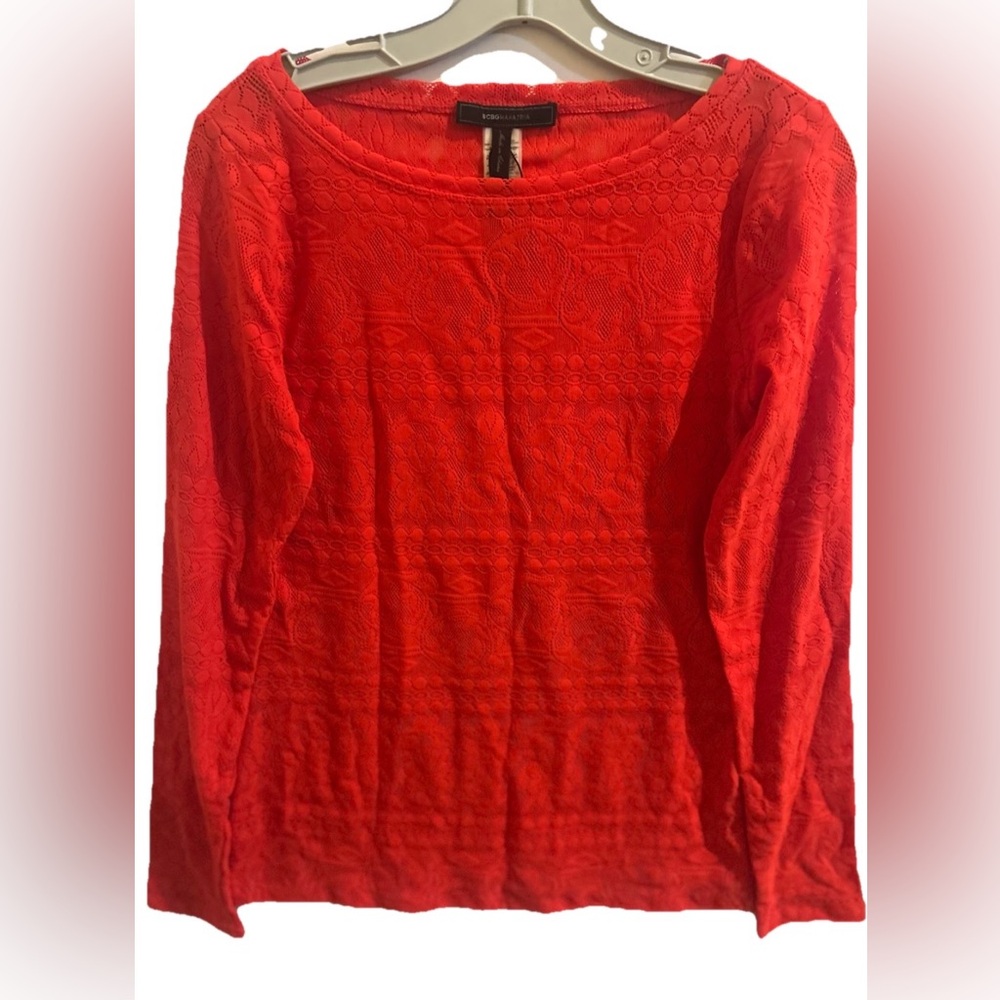 BCBGMAXAZRIA Red Lace Blouse – Feminine Evening Top Size M